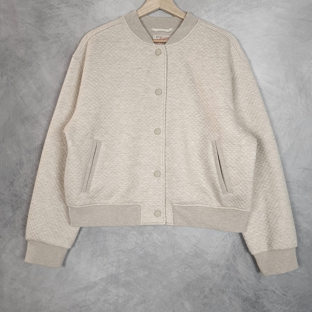 Marine Layer Jacket Womens Medium Beige Quilted Knit Bomber Snap Pockets Relaxed